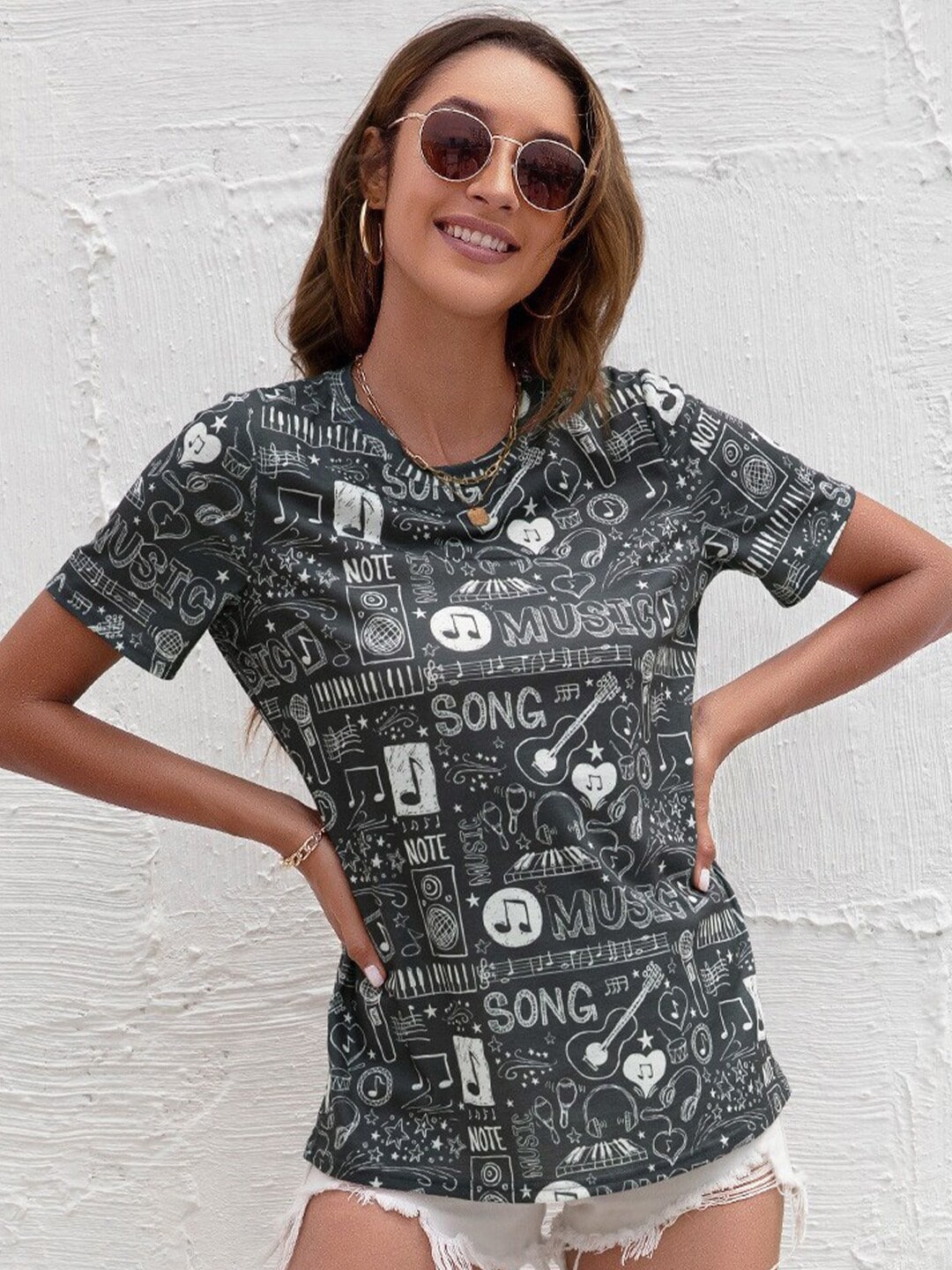 

StyleCast x Revolte Typography Printed Knitted Top, Black