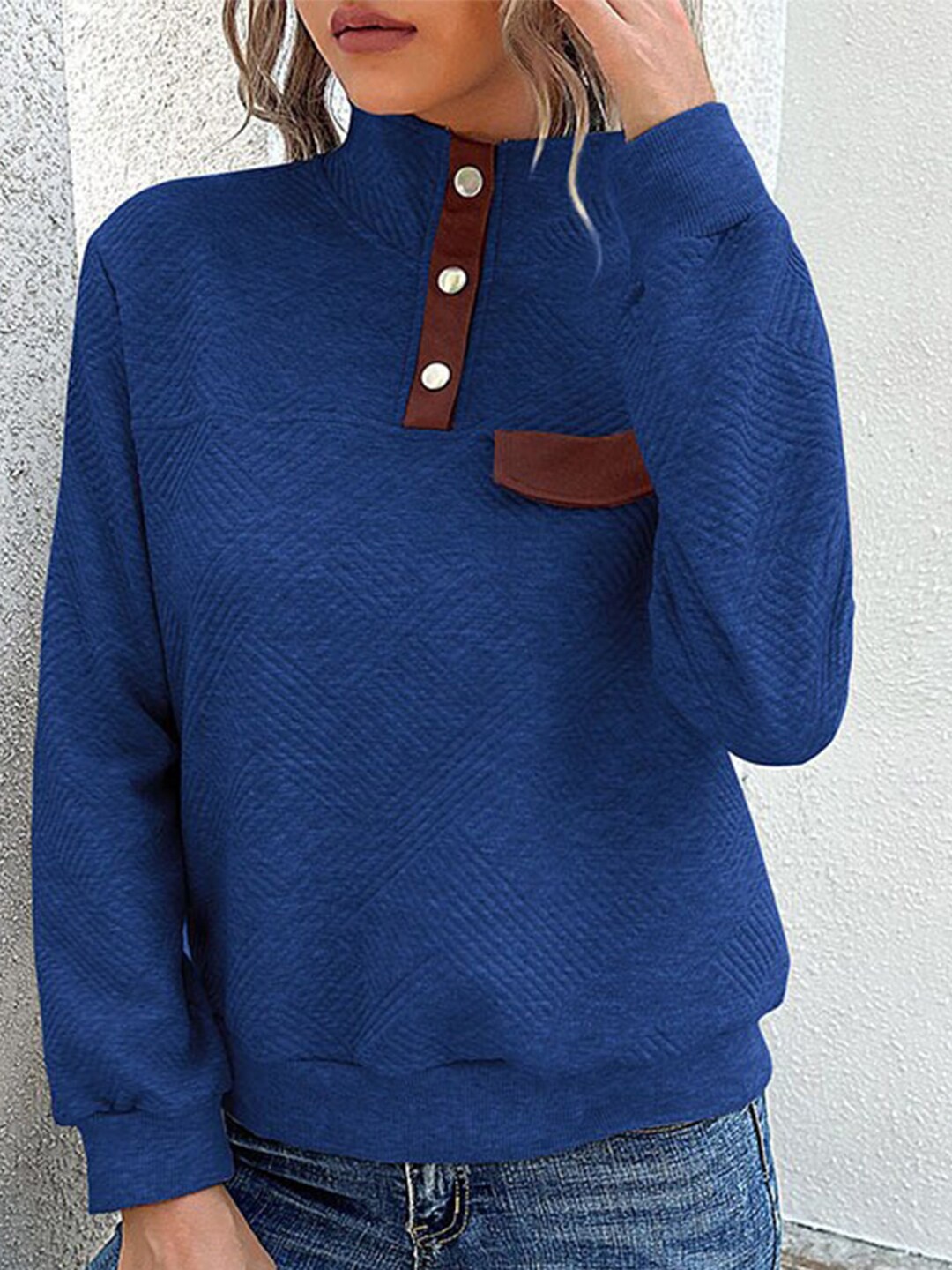 

StyleCast x Revolte Blue High Neck Long Sleeves Top