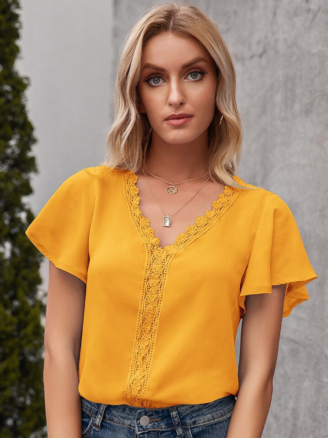 

StyleCast x Revolte V-Neck Flutter Sleeve Knitted Top, Yellow