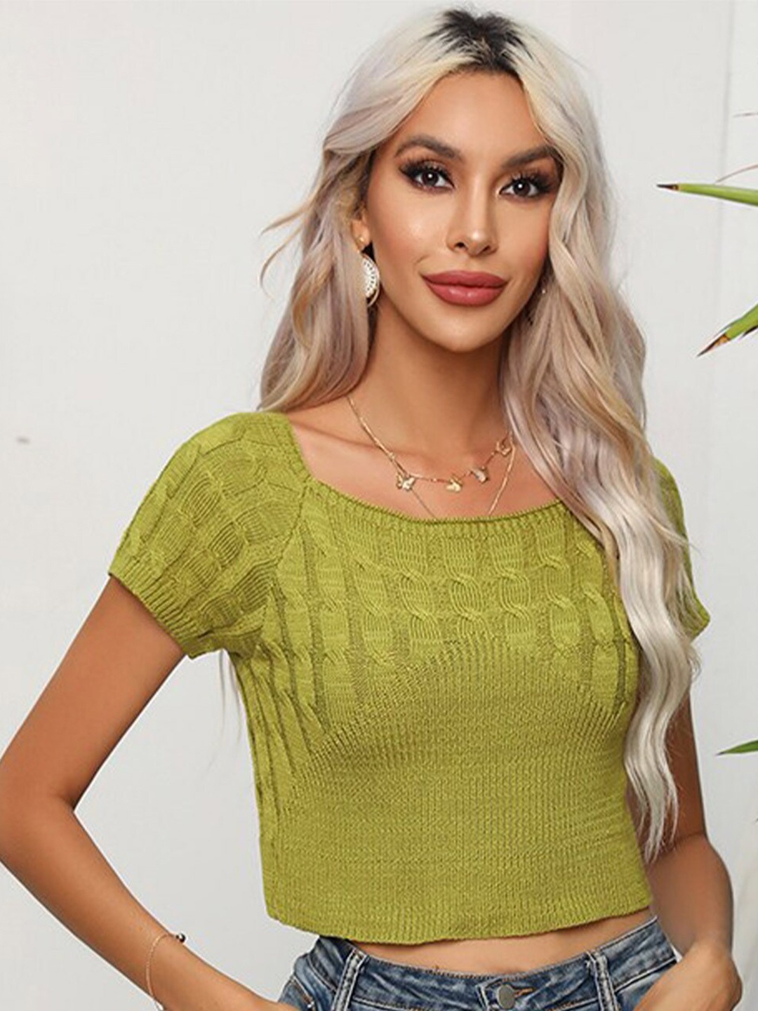 

StyleCast x Revolte Round Neck Crop Top, Green