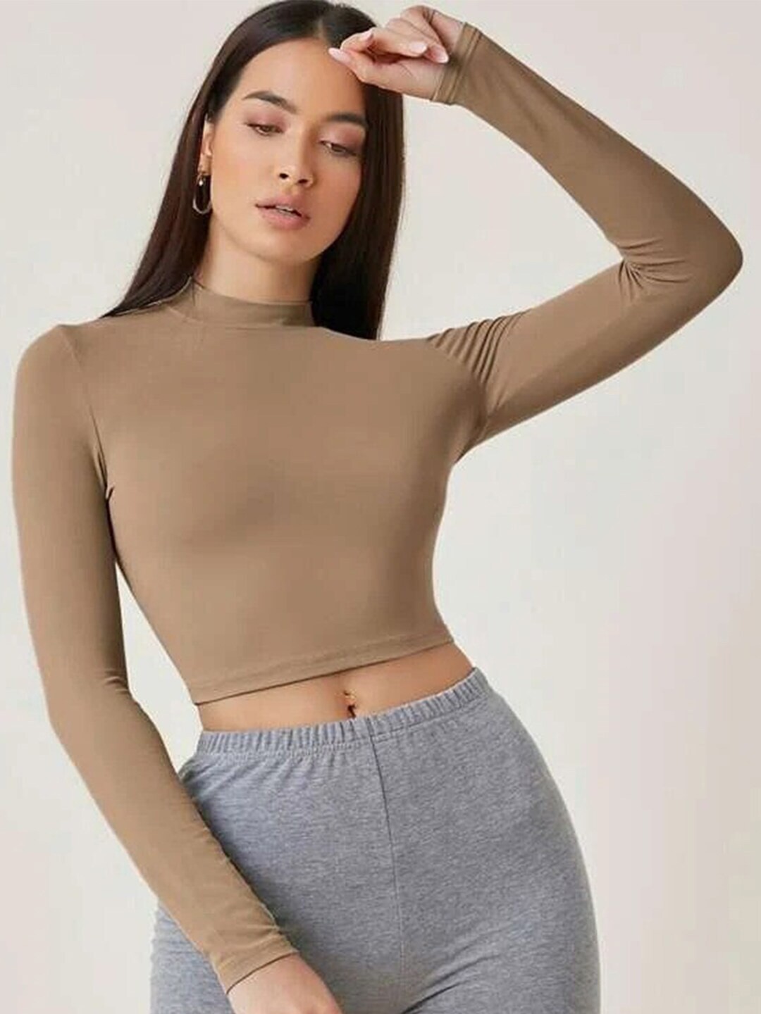 

StyleCast x Revolte Mock Neck Fitted Crop top, Nude