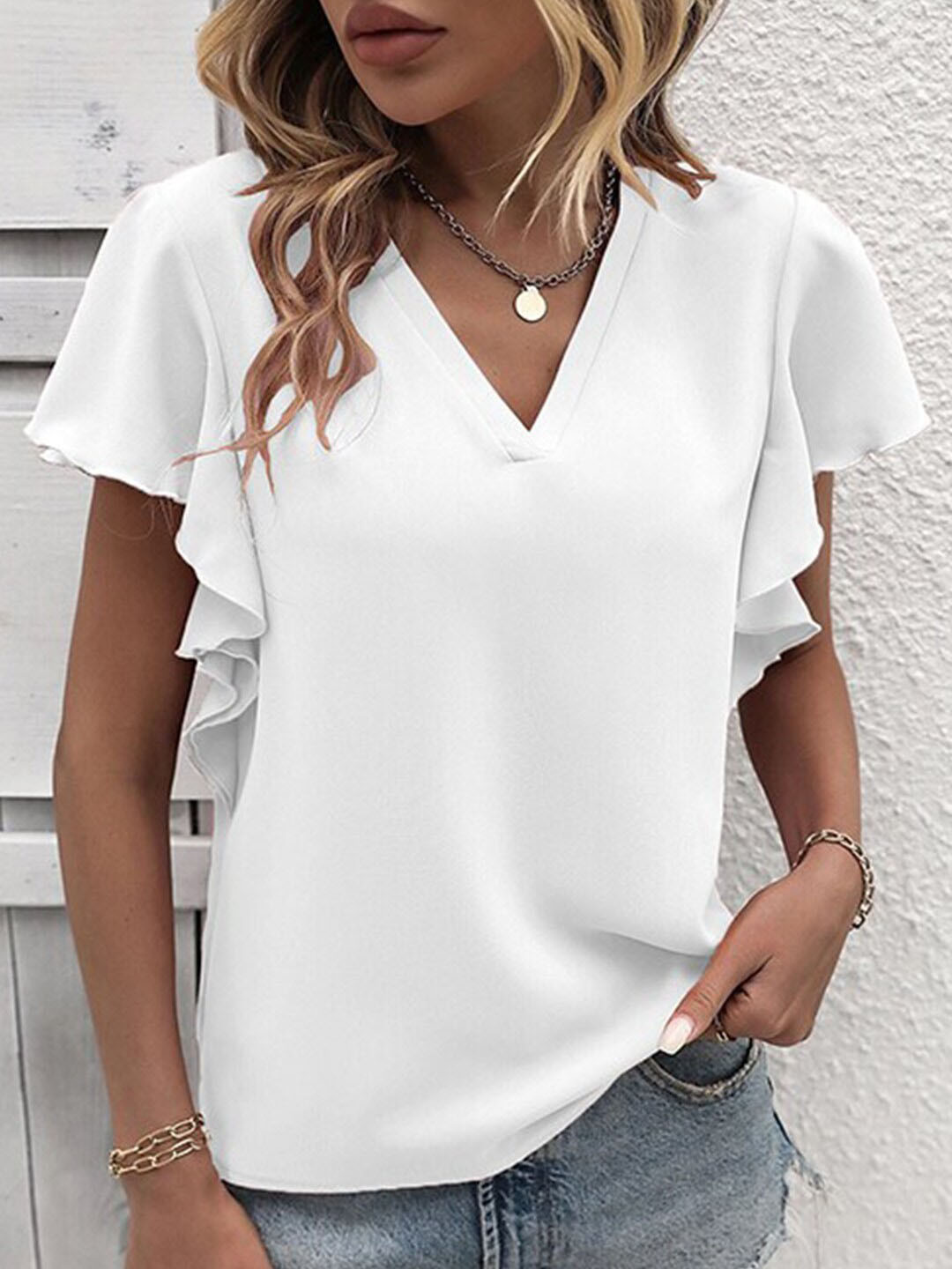 

StyleCast x Revolte V-Neck Flutter Sleeve Top, White
