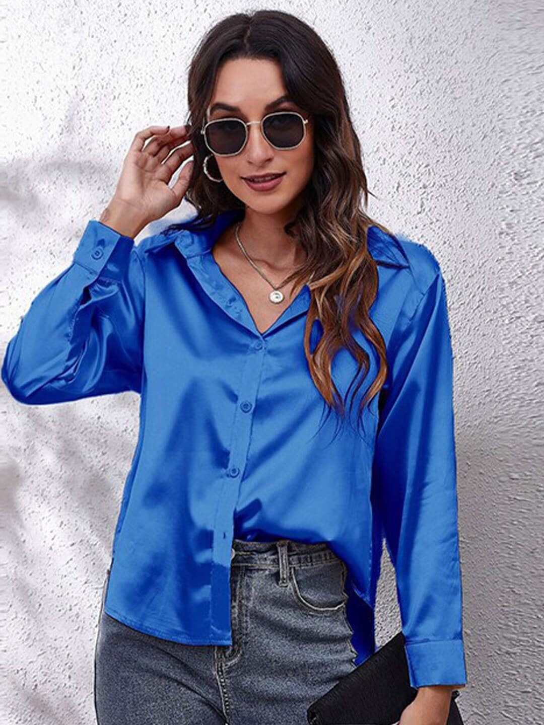 

StyleCast x Revolte Spread Collar Long Sleeves Shirt, Navy blue