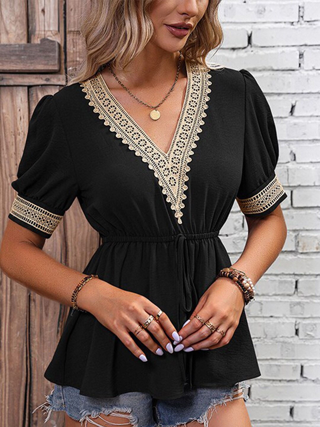 

StyleCast x Revolte V-Neck Cinched Waist Top, Black