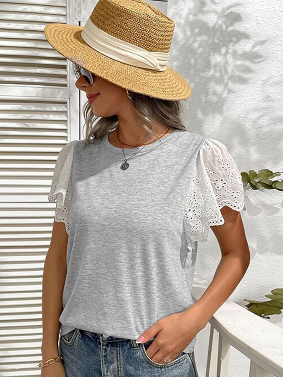 

StyleCast x Revolte Round Neck Flared Sleeves Top, Grey