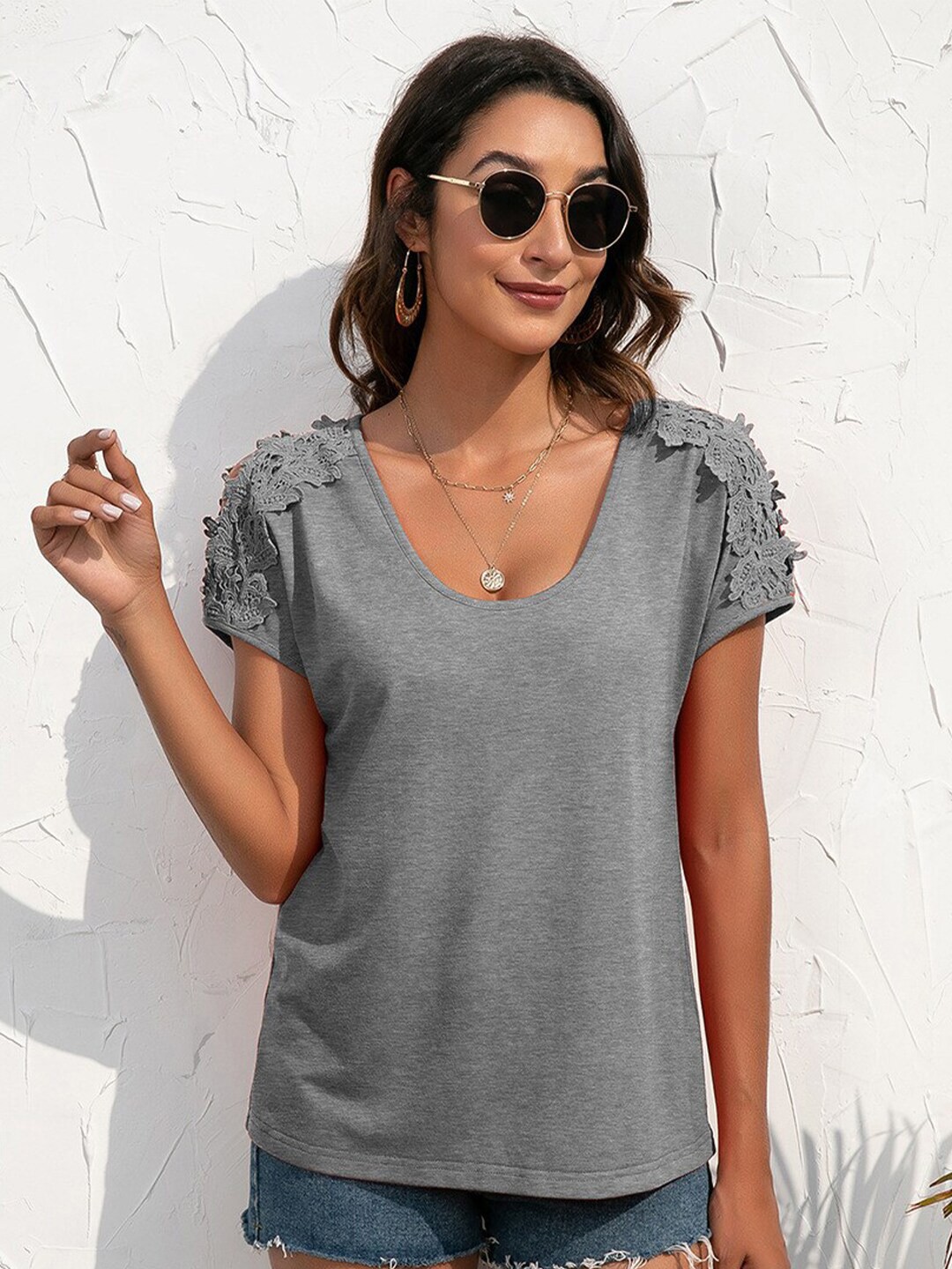 

StyleCast x Revolte Scoop Neck Top, Grey