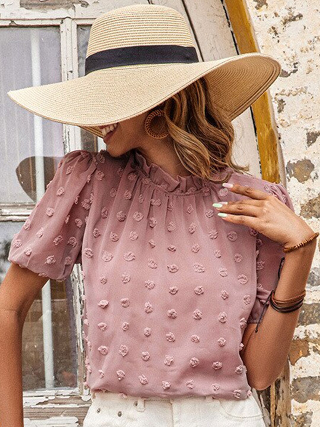 

StyleCast x Revolte Puff Sleeve Blouson Top, Pink