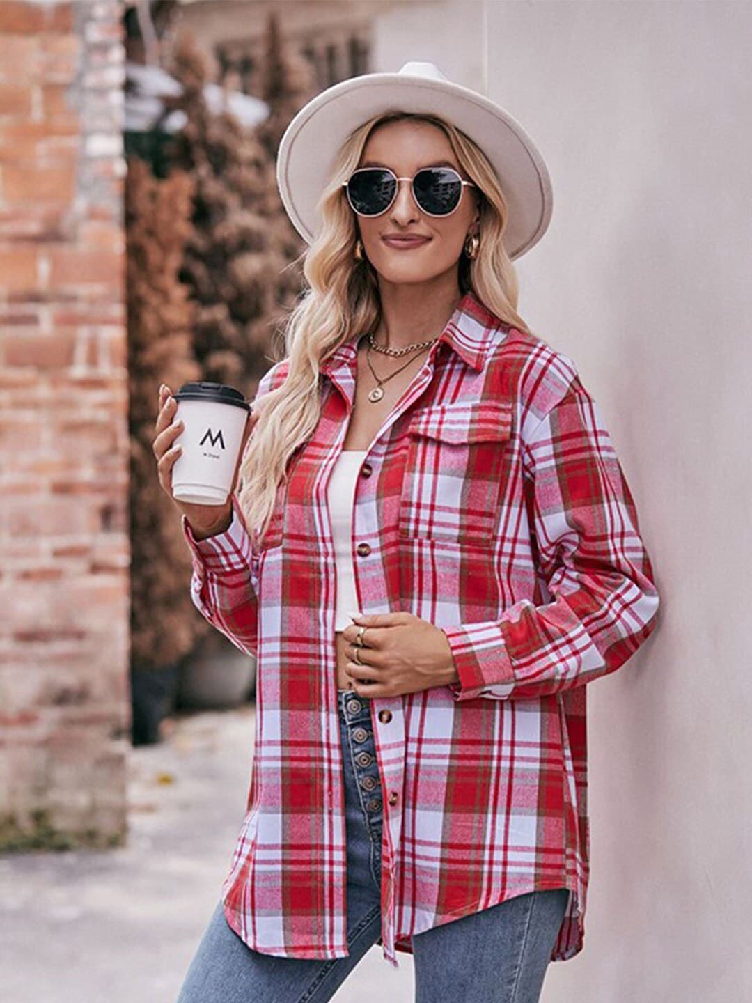 

StyleCast x Revolte Checked Shirt Style Top, Red