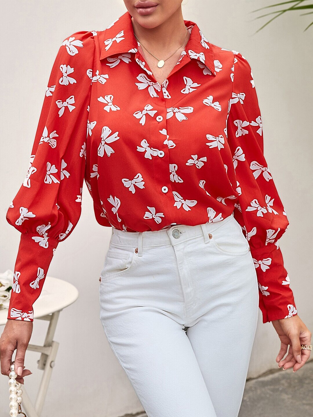 

StyleCast x Revolte Conversational Print Shirt Style Top, Red
