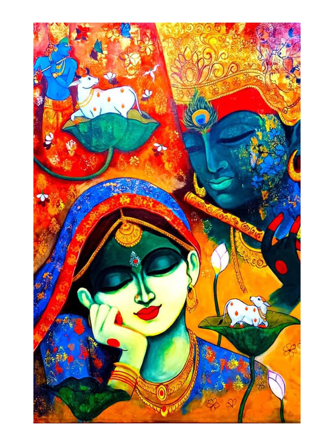 

British Terminal Red & Green Radhe Krishna Wall Painting Poster