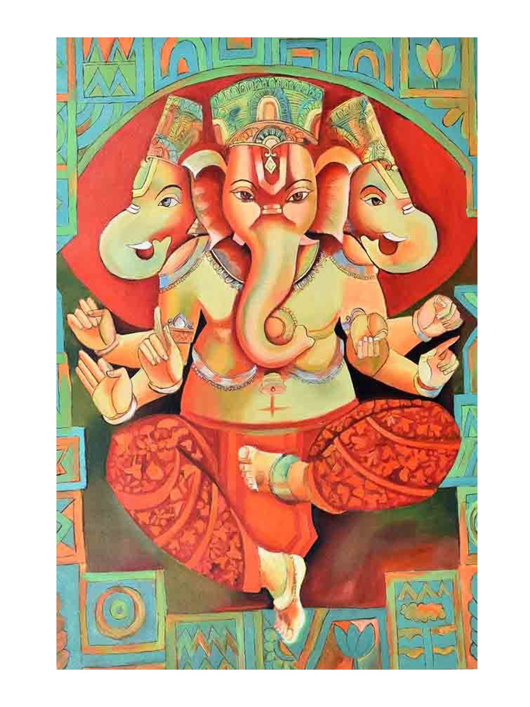 

British Terminal Orange and Green Ganesh Ji Religious Wall Poster