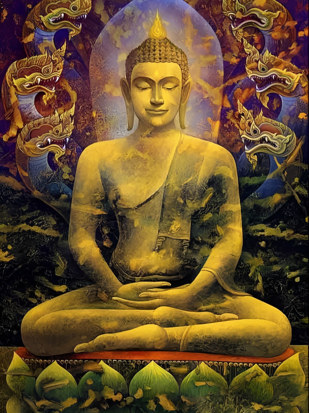 

British Terminal Brown & Yellow Buddha Printed Waterproof Wall Sticker