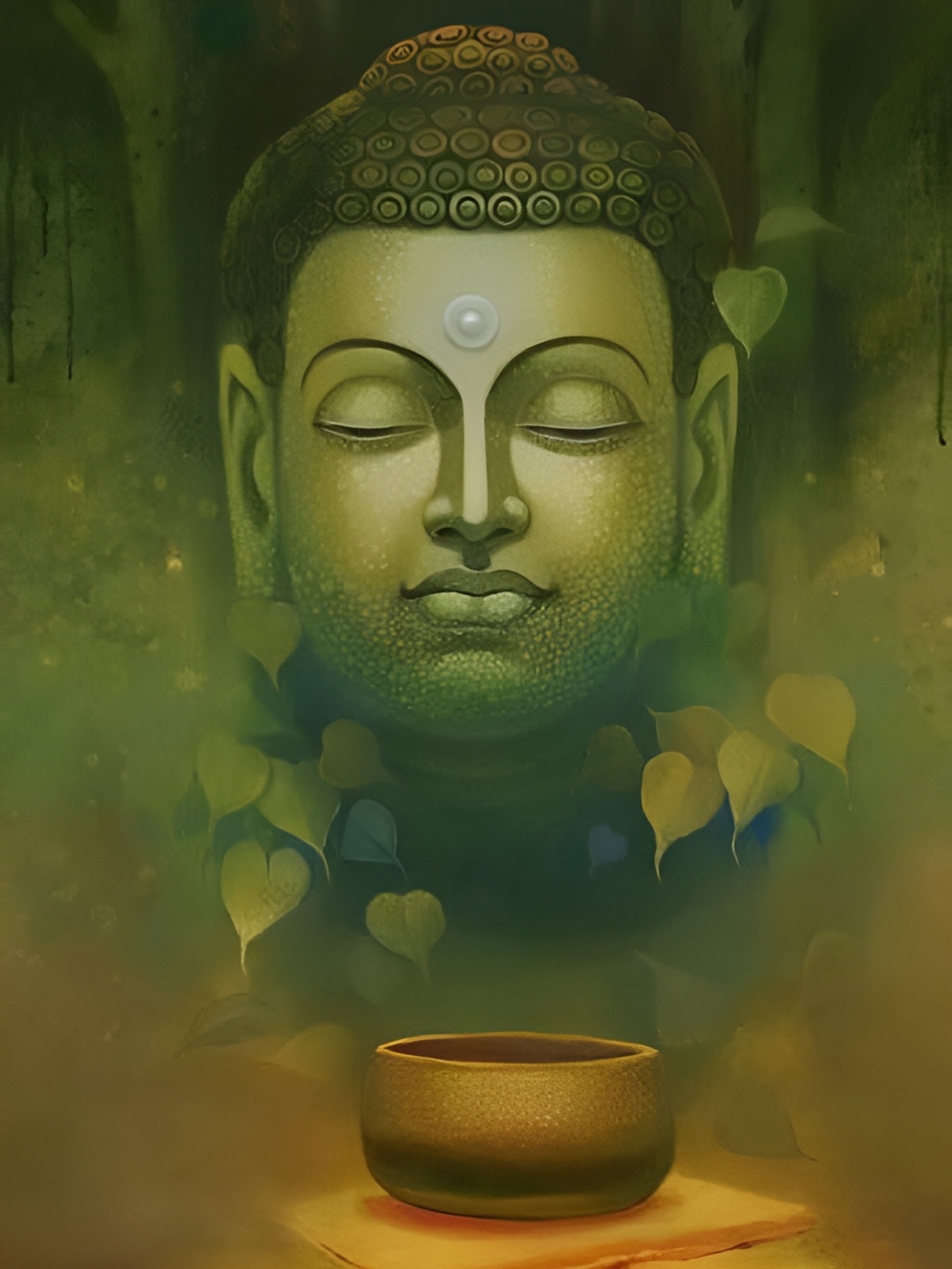 

British Terminal Green & Black Lord Buddha Religious Wall Poster