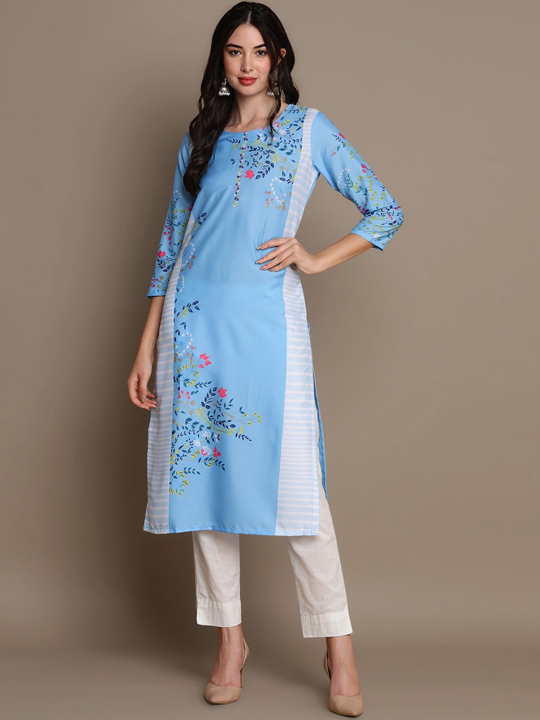 

AHIKA Floral Embroidered Straight Kurta, Blue