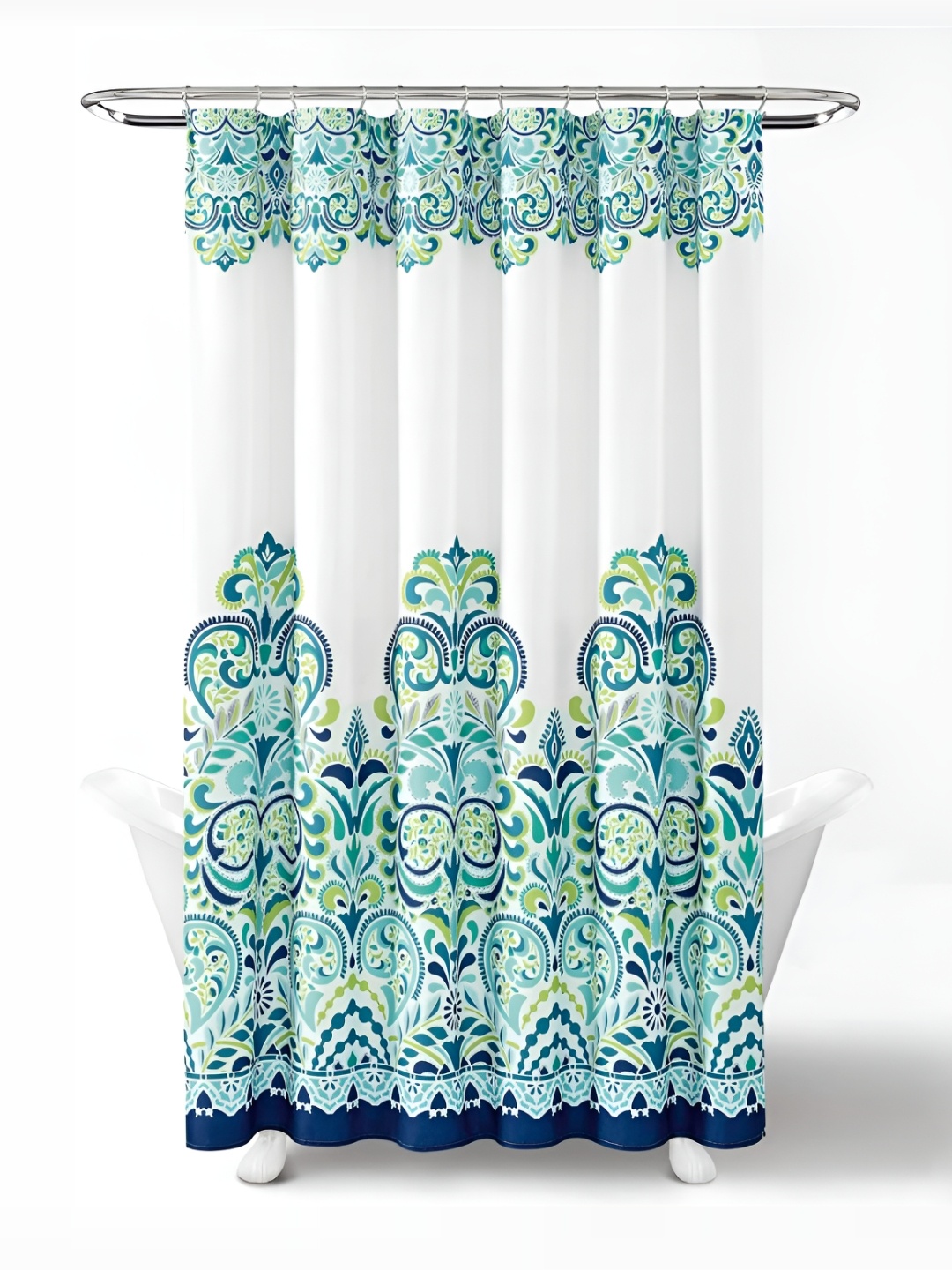 

homewards White Printed Waterproof Shower Curtains, Blue