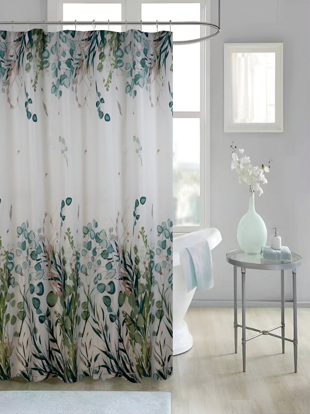 

homewards White & Green Printed Waterproof Shower Curtain