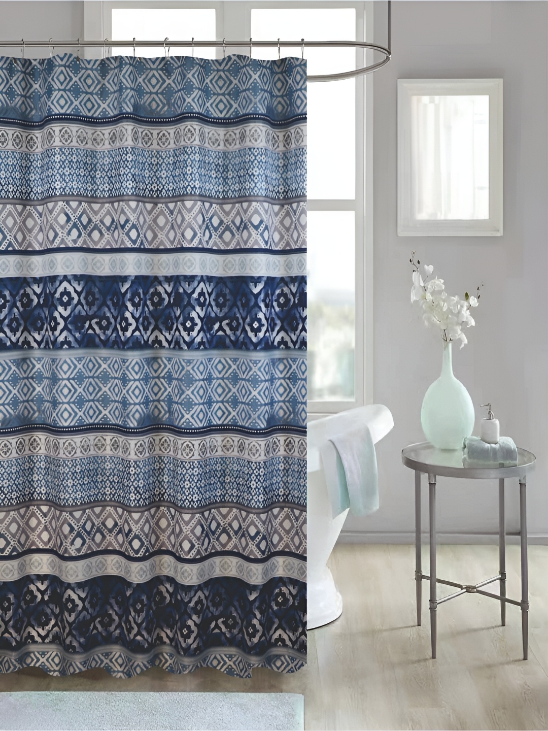 

homewards Blue & White Printed Waterproof Shower Curtain