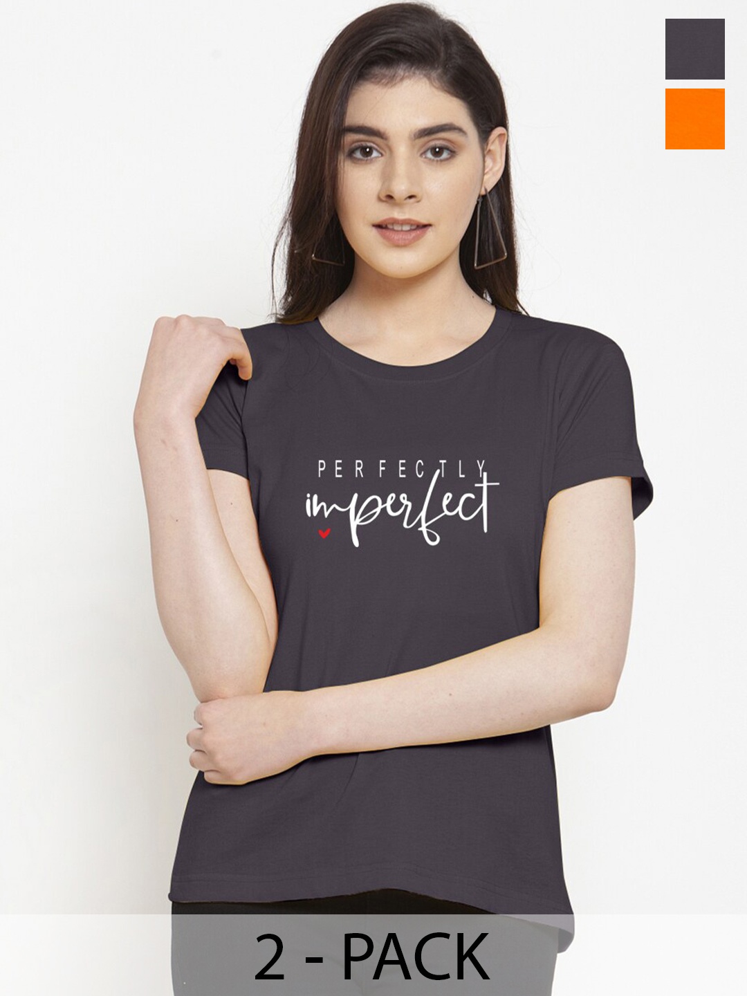 

Friskers Pack Of 2 Printed Round Neck Slim Fit Pure Cotton T-shirts, Grey