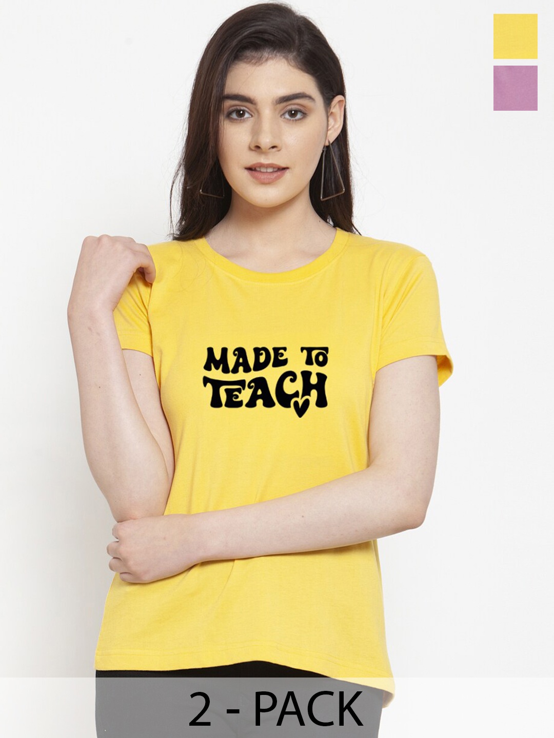 

Friskers Pack Of 2 Printed Slim Fit Pure Cotton T-shirts, Yellow