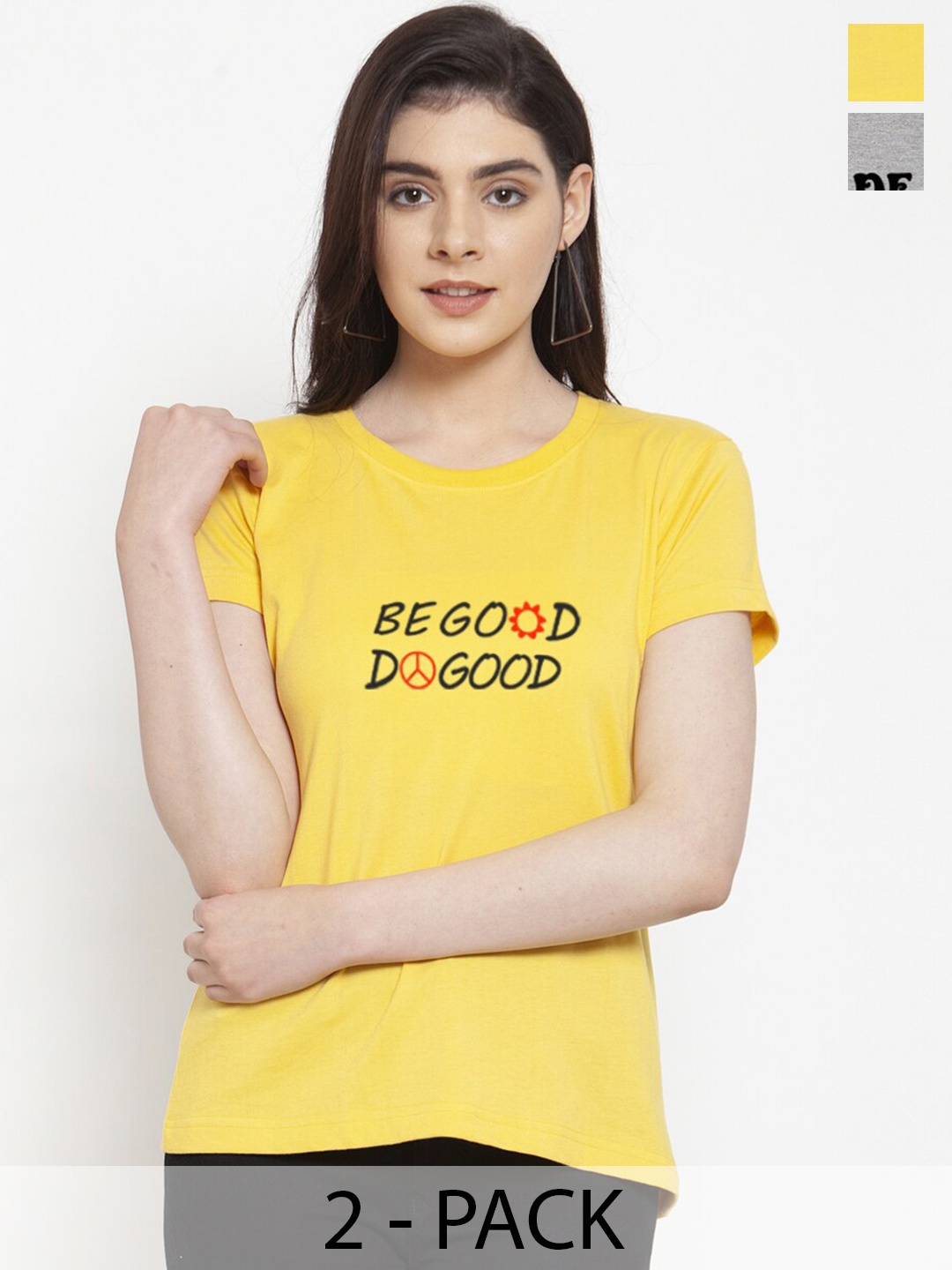 

Friskers Pack Of 2 Printed Slim Fit Pure Cotton T-shirts, Yellow