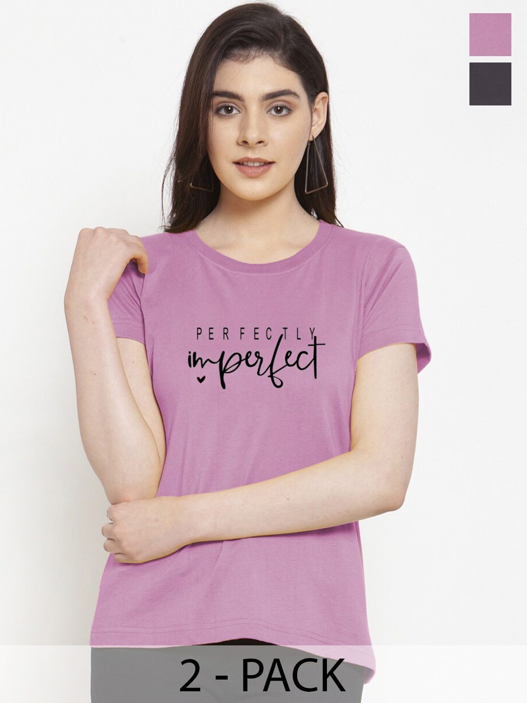 

Friskers Pack Of 2 Printed Slim Fit Pure Cotton T-shirts, Purple