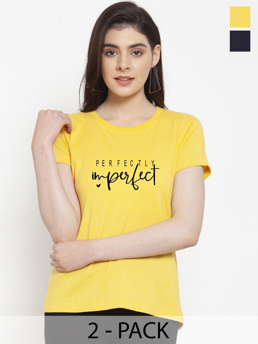 Friskers Pack Of 2 Printed Slim Fit Pure Cotton T-shirts, Yellow