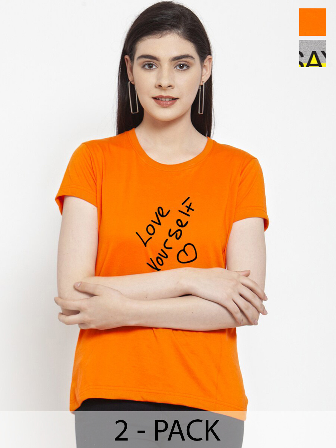 

Friskers Pack Of 2 Printed Slim Fit Pure Cotton T-shirts, Orange