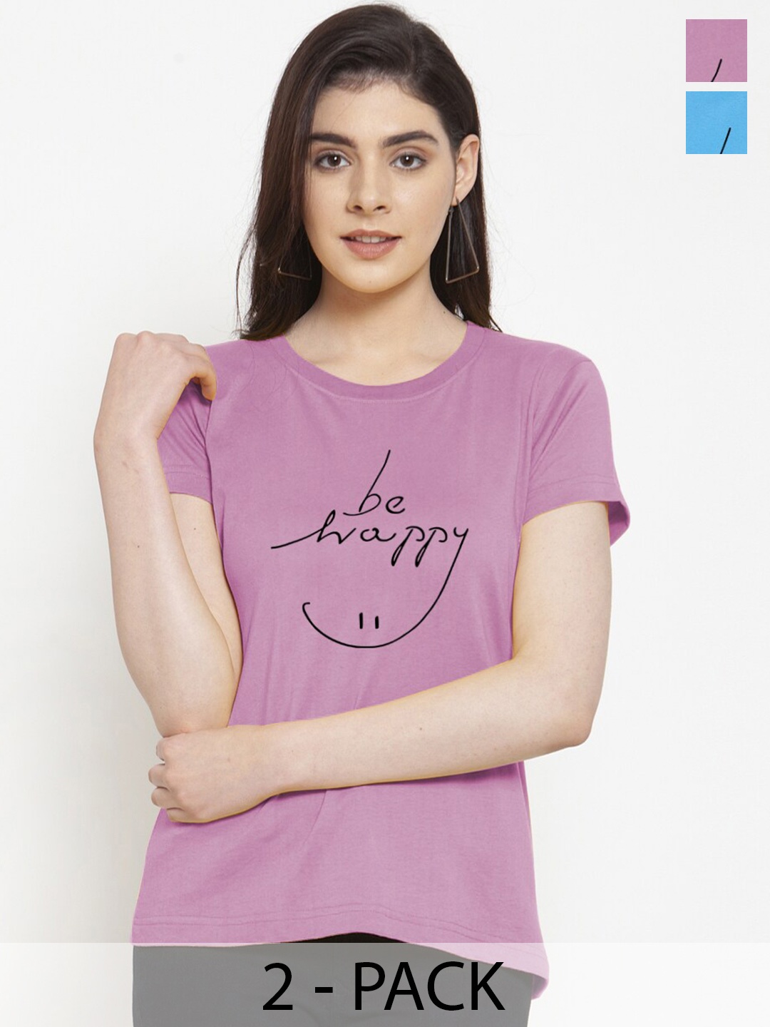 

Friskers Pack Of 2 Printed Slim Fit Pure Cotton T-shirts, Purple