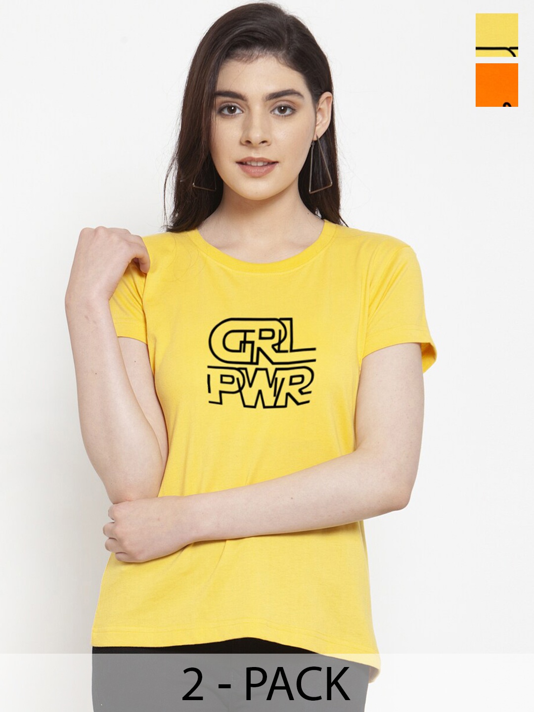

Friskers Pack Of 2 Printed Slim Fit Pure Cotton T-shirts, Yellow