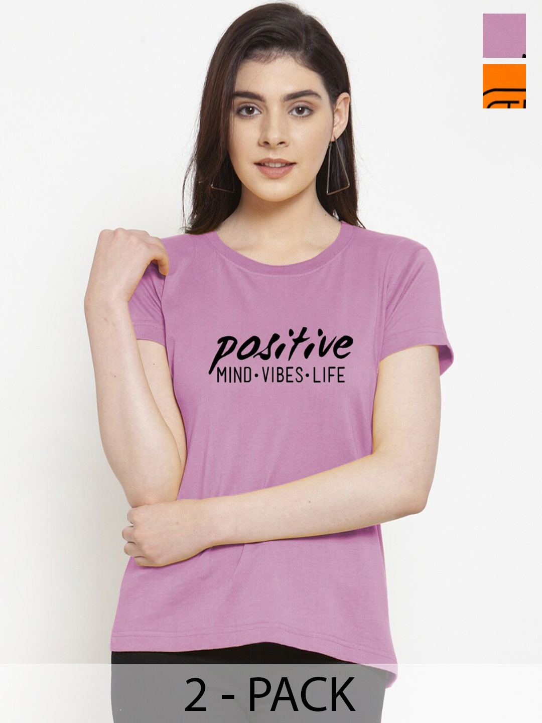 

Friskers Pack Of 2 Printed Slim Fit Pure Cotton T-shirts, Purple