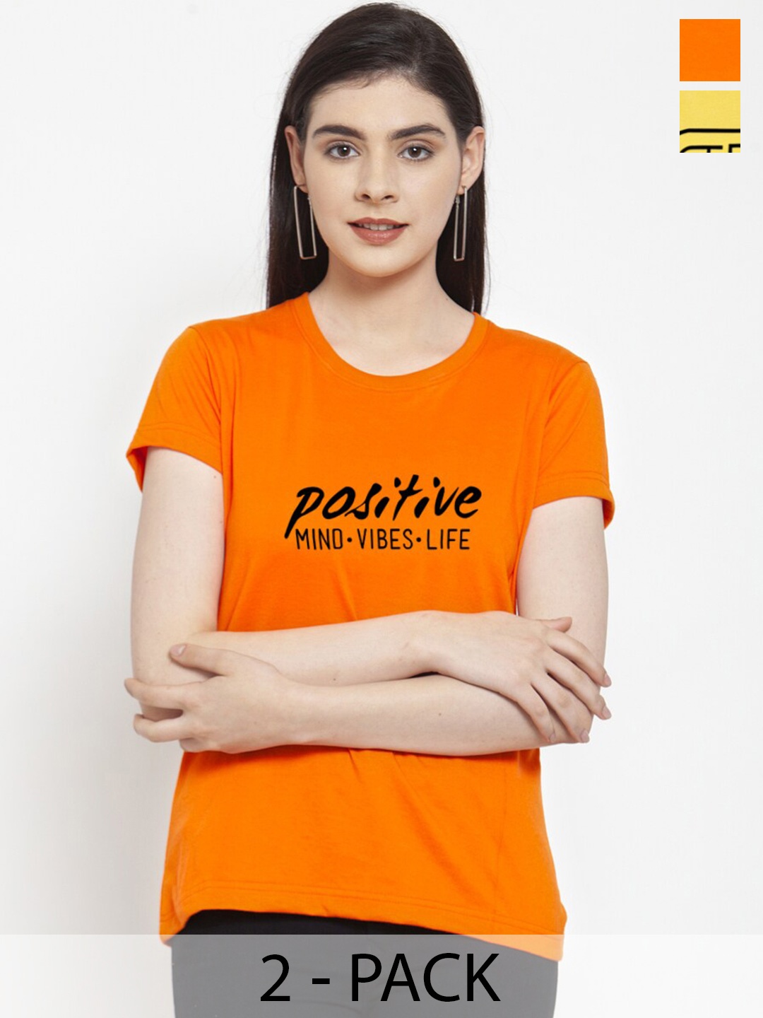 Friskers Pack Of 2 Printed Slim Fit Pure Cotton T-shirts, Orange