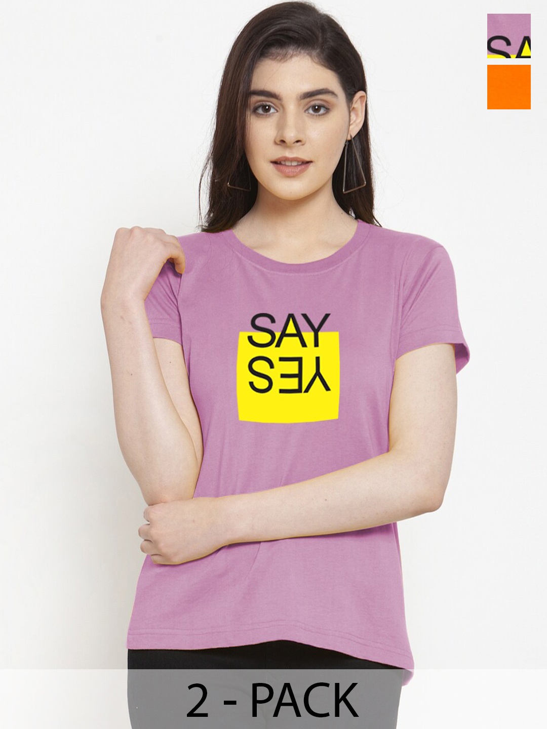 

Friskers Pack Of 2 Printed Slim Fit Pure Cotton T-shirts, Purple