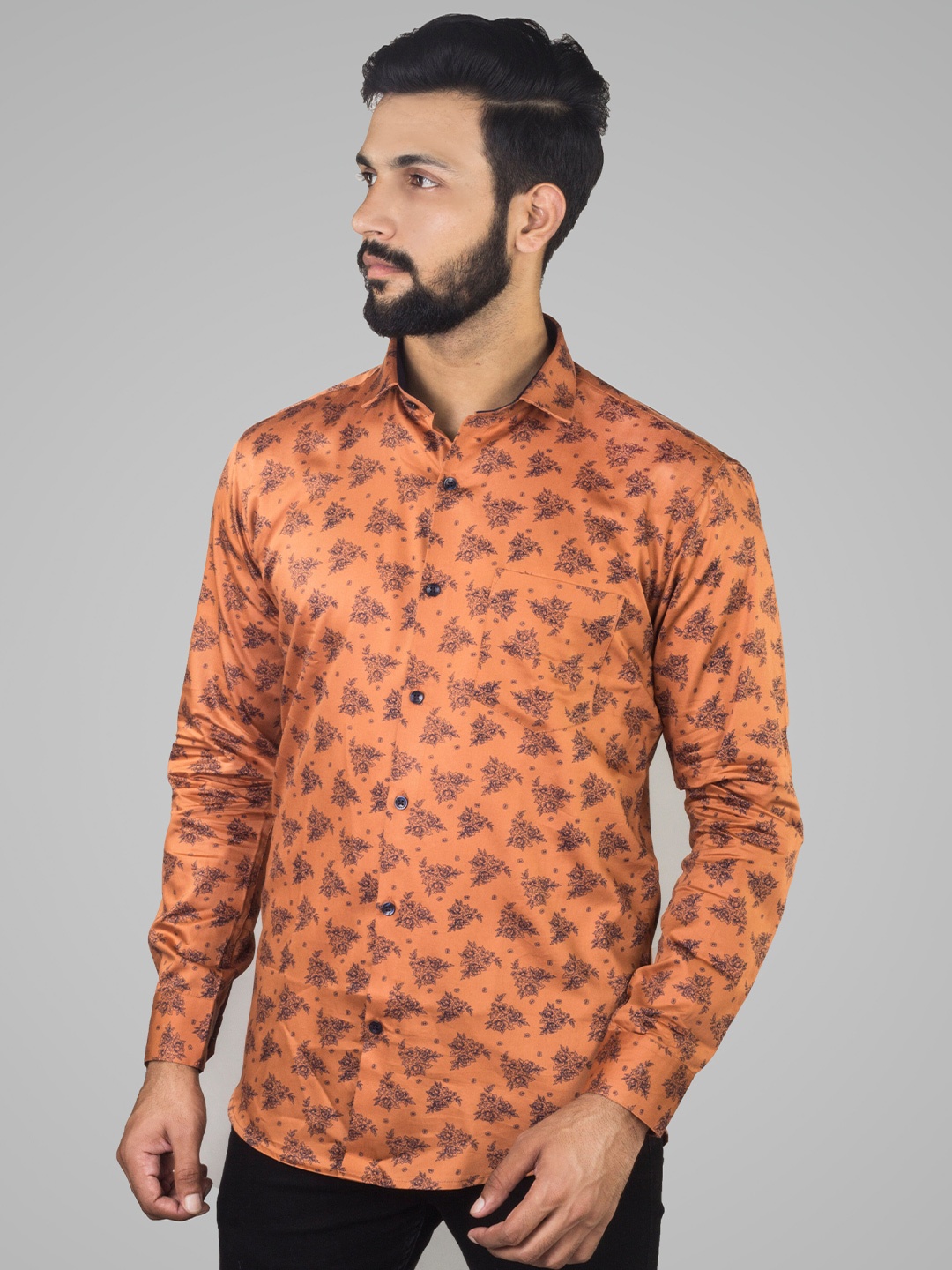 

INDIAN THREADS Men Comfort Opaque Printed Formal Shirt, Orange
