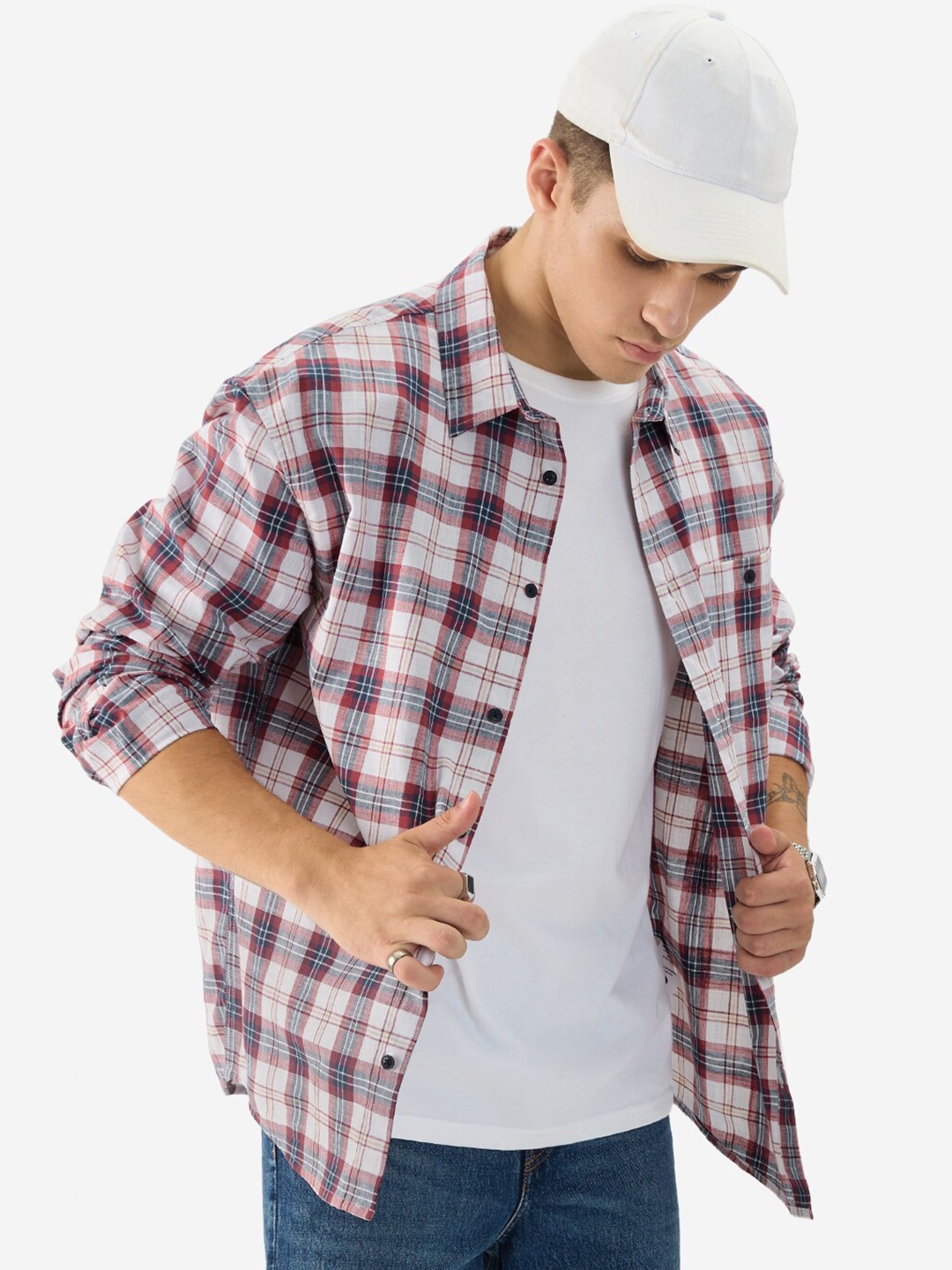 

The Souled Store White Tartan Checked Pure Cotton Casual Shirt