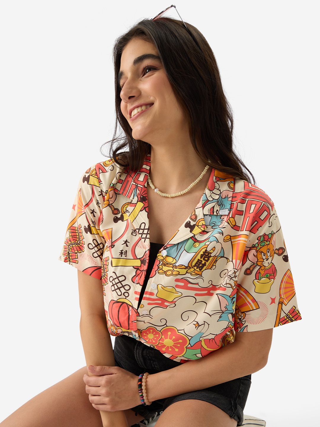 

The Souled Store Tom & Jerry Printed Short Sleeves Casual Shirt, Peach
