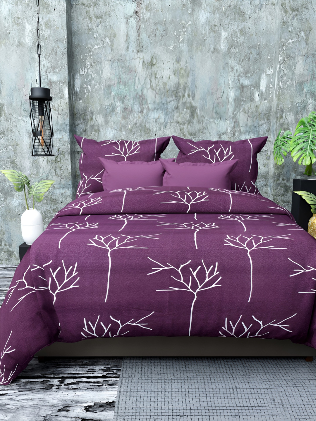 

RIDHAAN Purple & White 300 TC Queen Bedsheet with 2 Pillow Covers