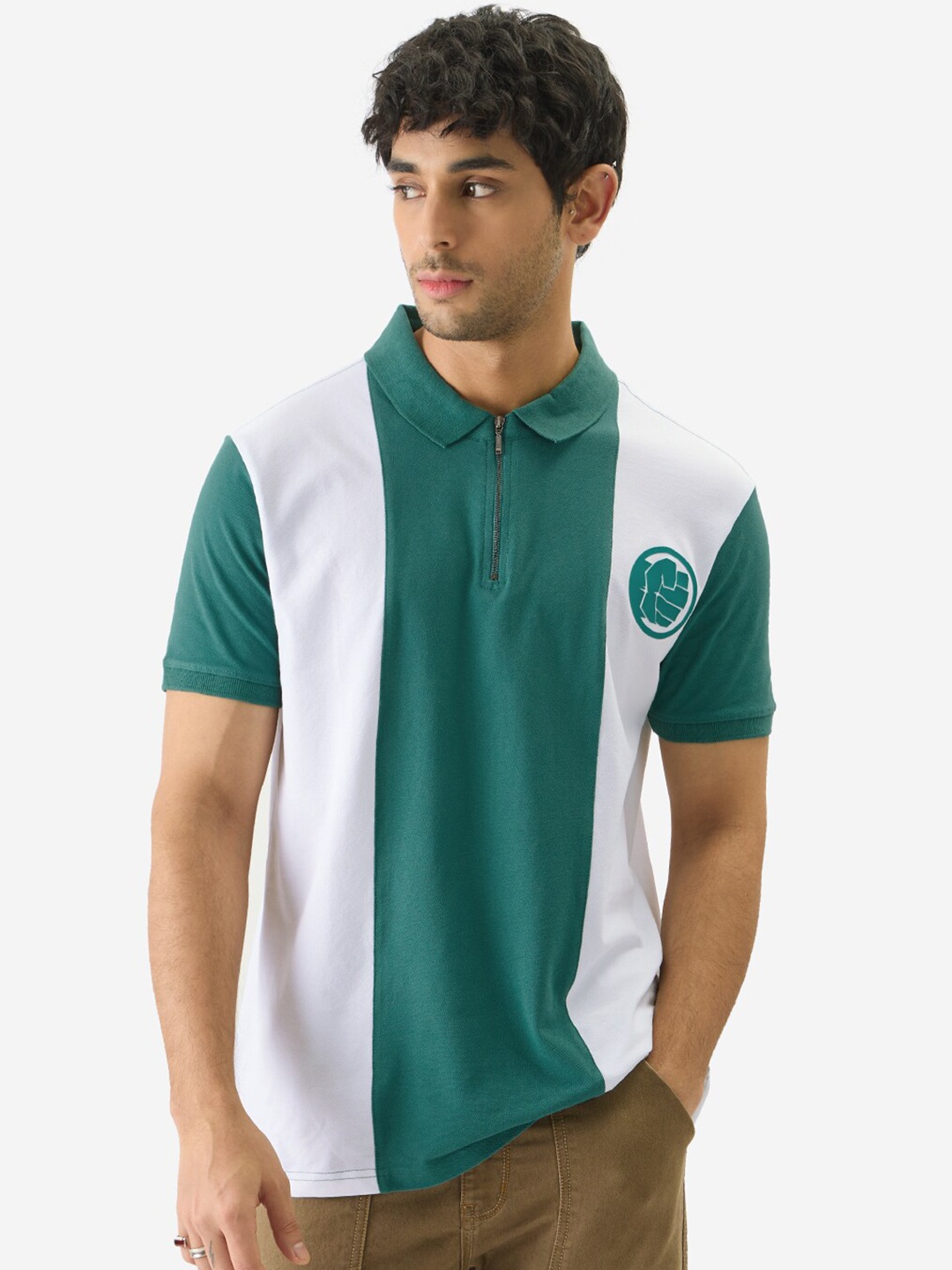 

The Souled Store Colourblocked Polo Collar Applique T-shirt, Green