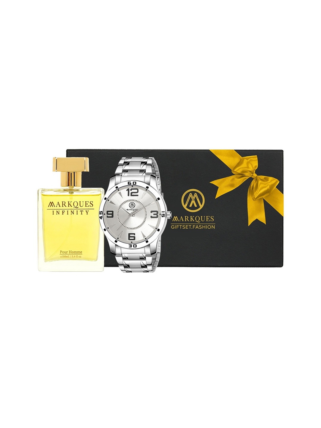 

MARKQUES Men Set of Infinity Pour Homme Eau De Parfum (100ml) With Watch, Yellow