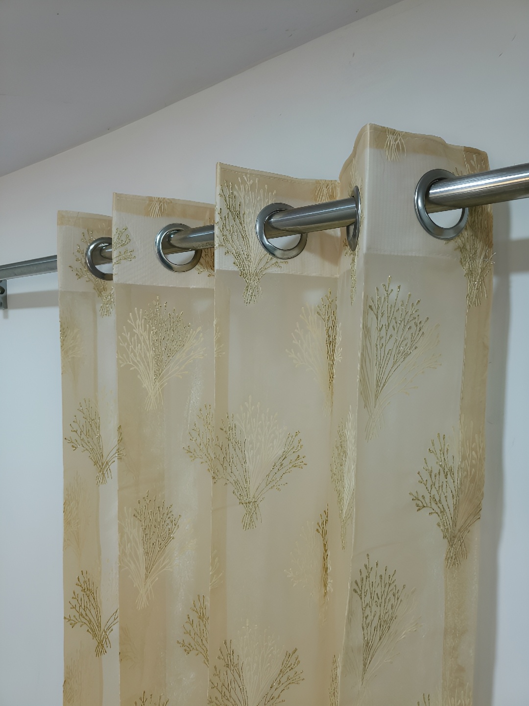 

RIDHAAN Gold-Toned 2 Pieces Floral Tissue Sheer Long Door Curtain