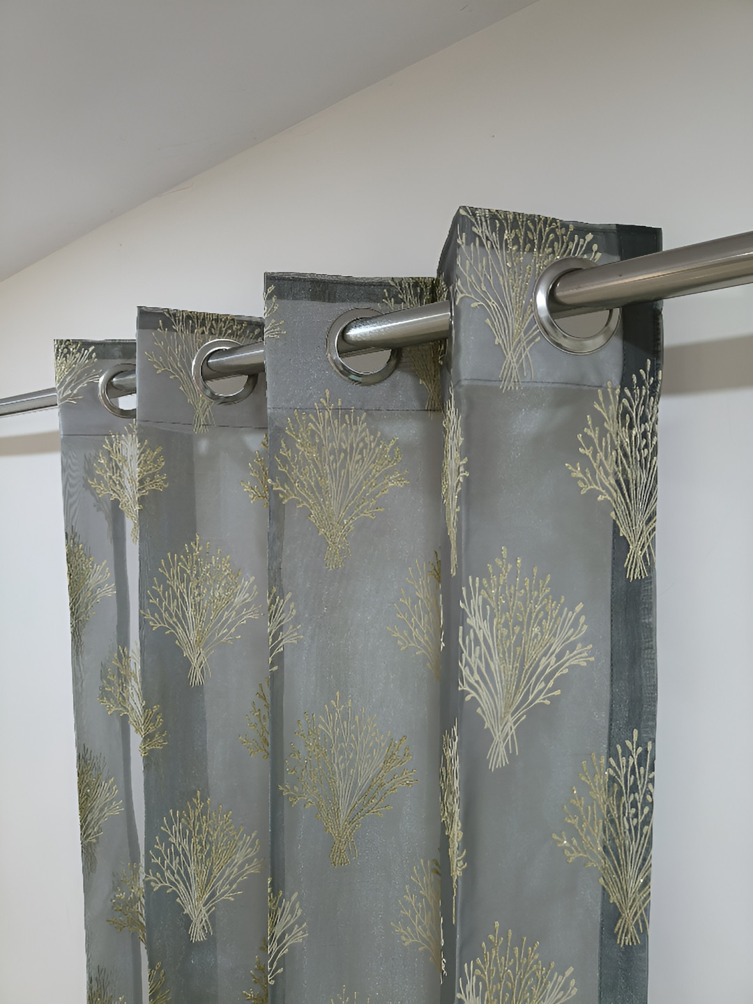 

RIDHAAN Grey & Beige 2 Pieces Floral Sheer Long Door Curtain