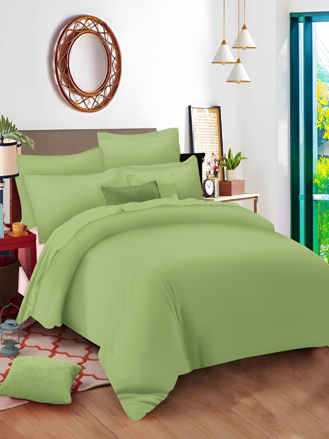 

borato Sea Green 210 TC King Bedsheet with 2 Pillow Covers