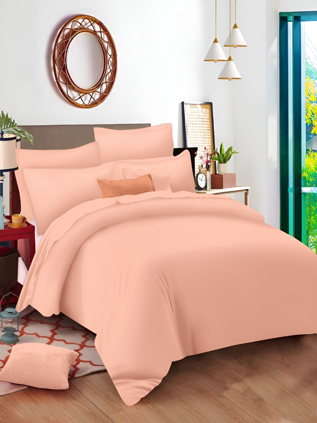 

borato Peach-Coloured 210 TC King Bedsheet with 2 Pillow Covers