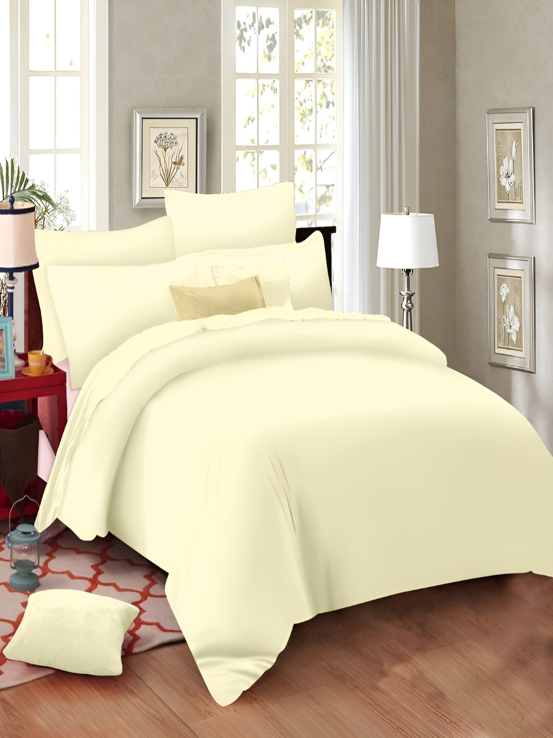 

borato Cream-Coloured 210 TC King Bedsheet with 2 Pillow Covers