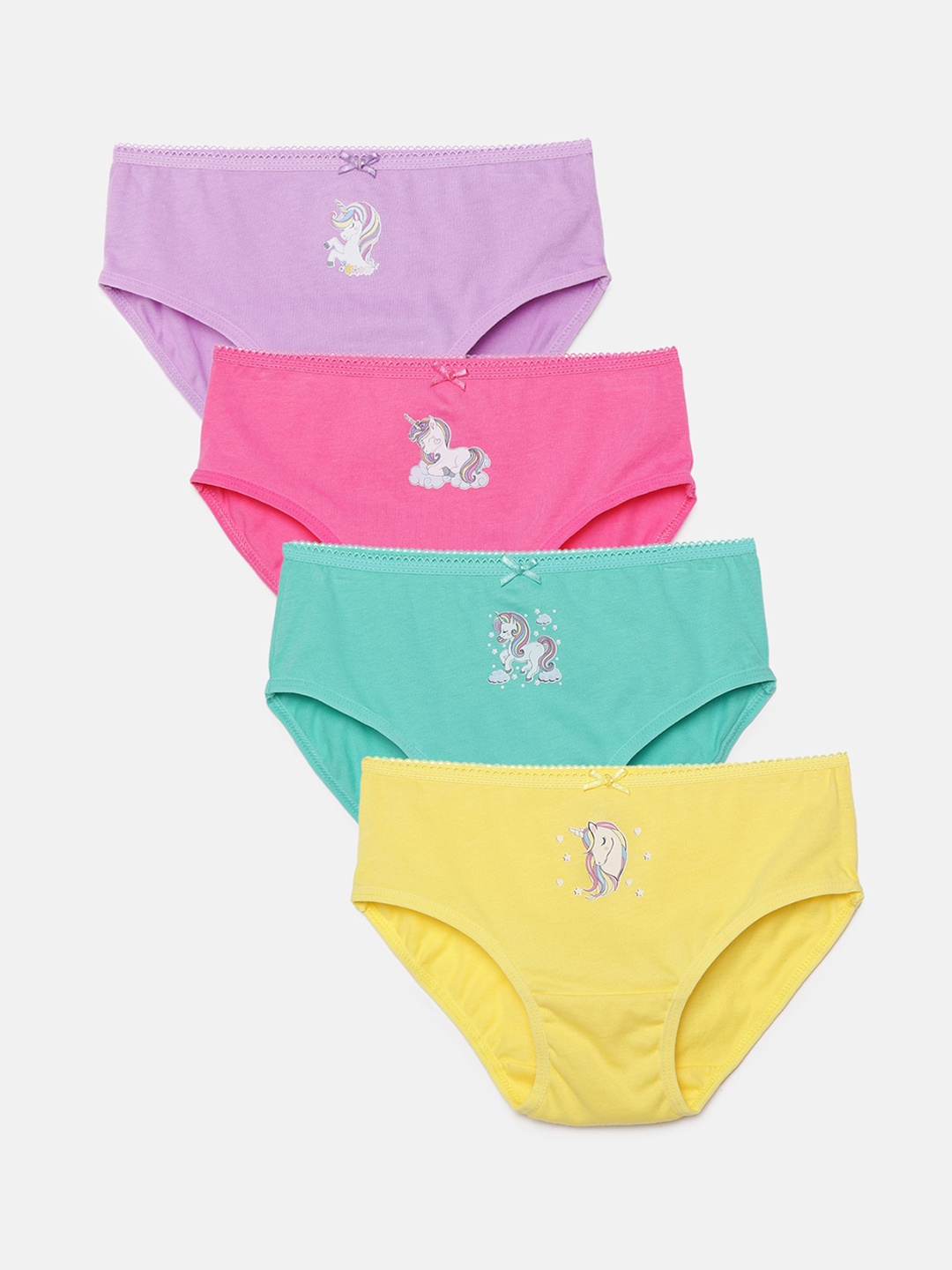 

Charm n Cherish Girls Pack Of 4 Unicorn Printed Basic Briefs, Purple