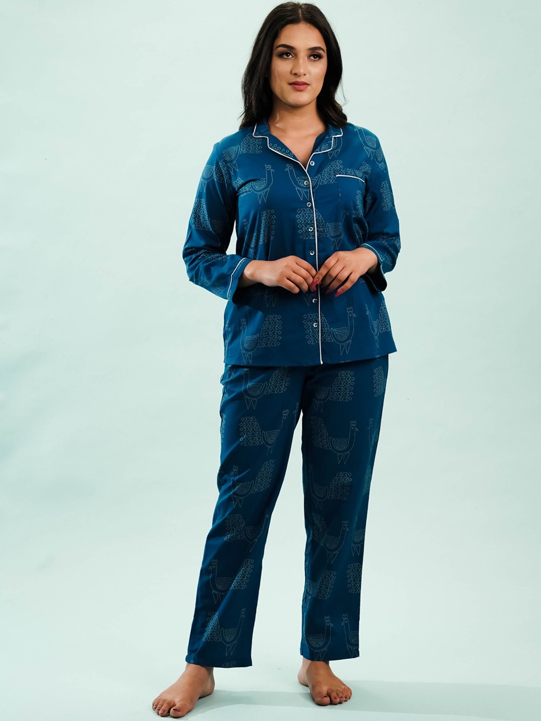 

NoLabels Conversational Printed Pure Cotton Night suit, Blue