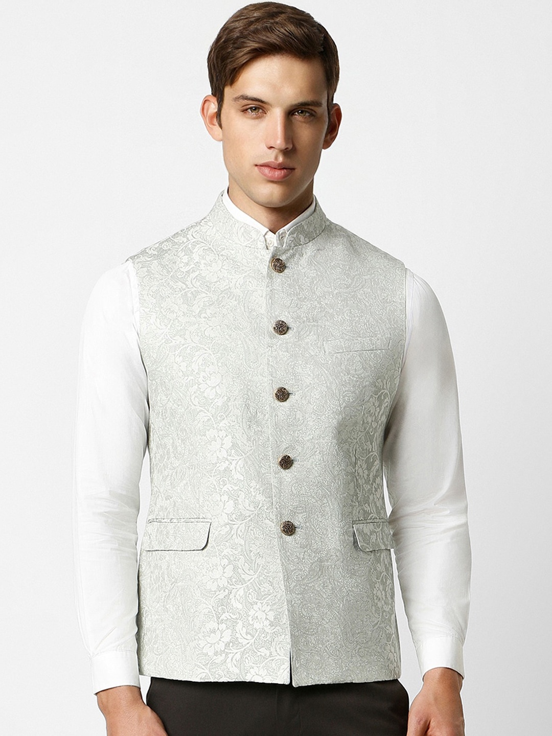 

Van Heusen Floral Printed Nehru Jacket, White