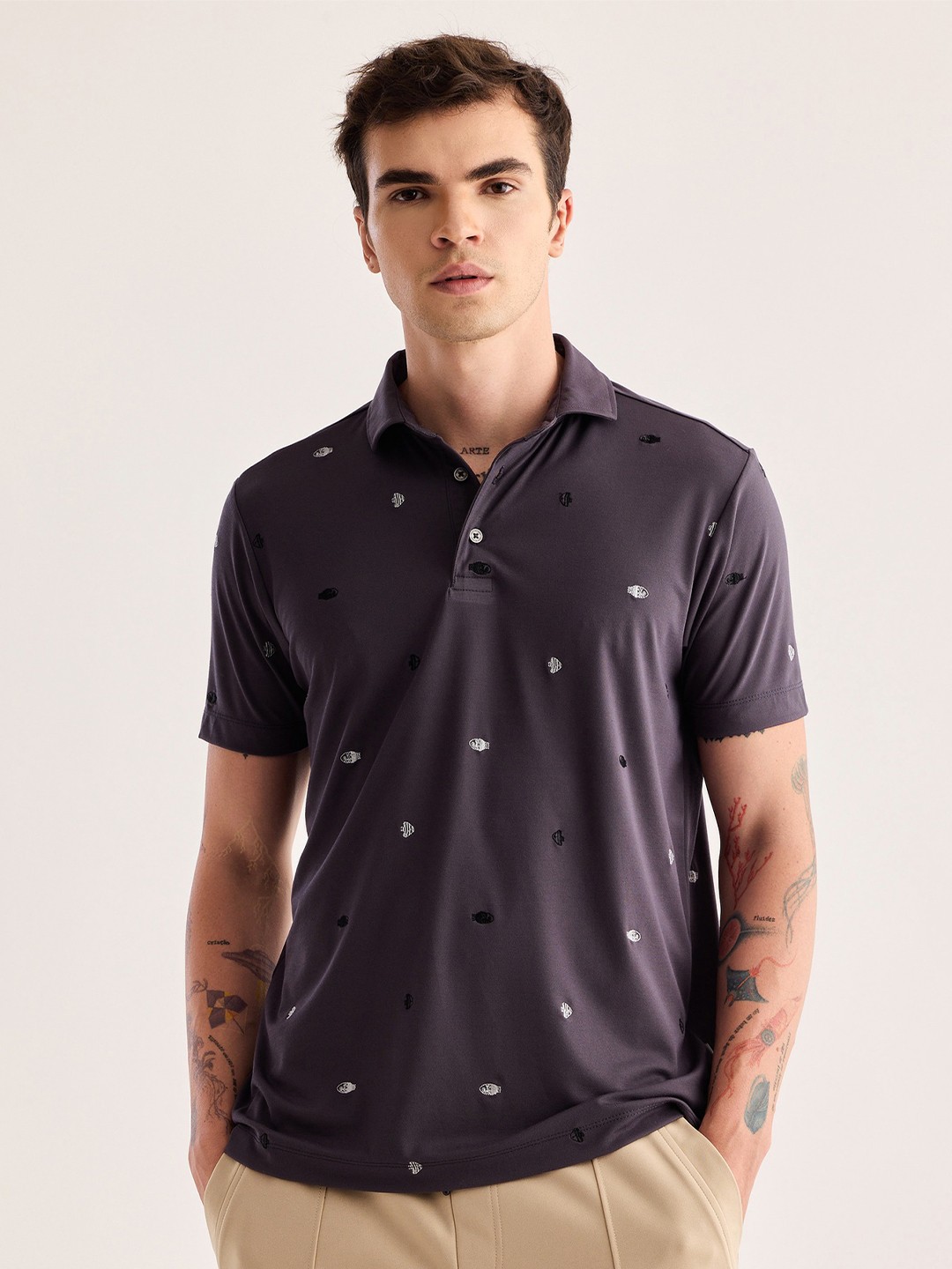 

Red Flame Polo Collar Regular Fit T-shirt, Grey
