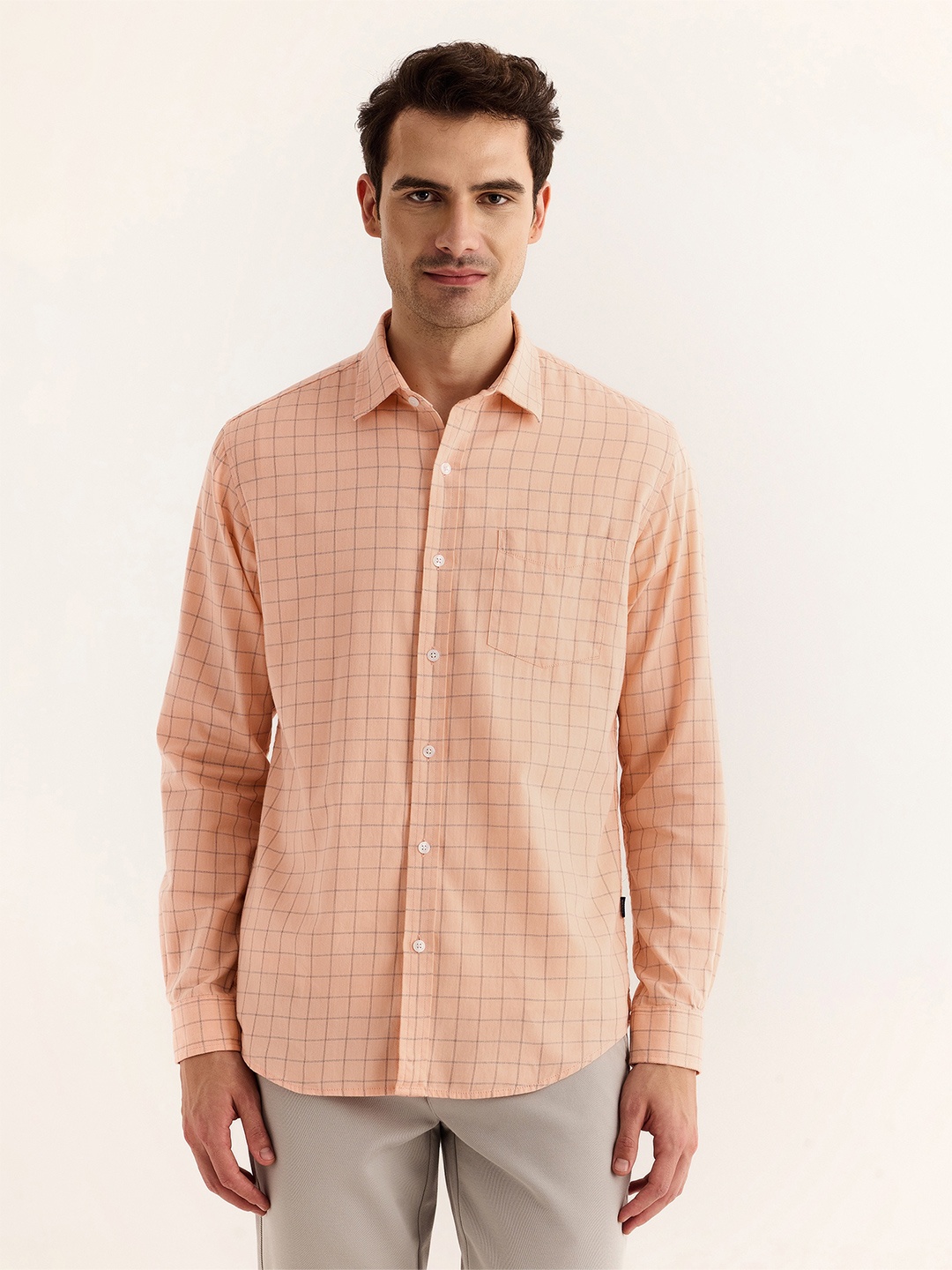 

Red Flame Tartan Checked Twill Weave Pure Cotton Casual Shirt, Pink