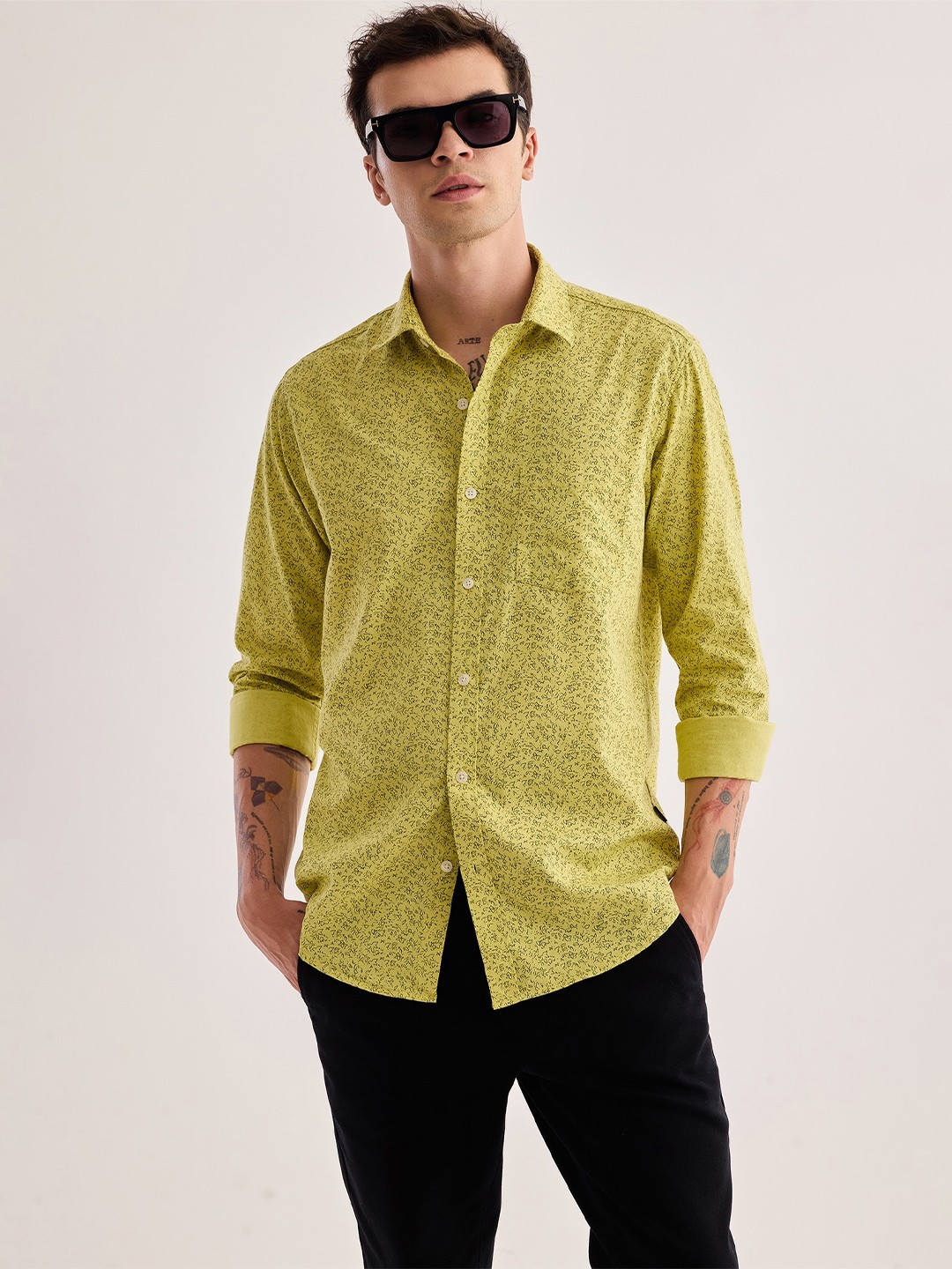 

Red Flame Abstract Printed Pure Cotton Casual Shirt, Yellow