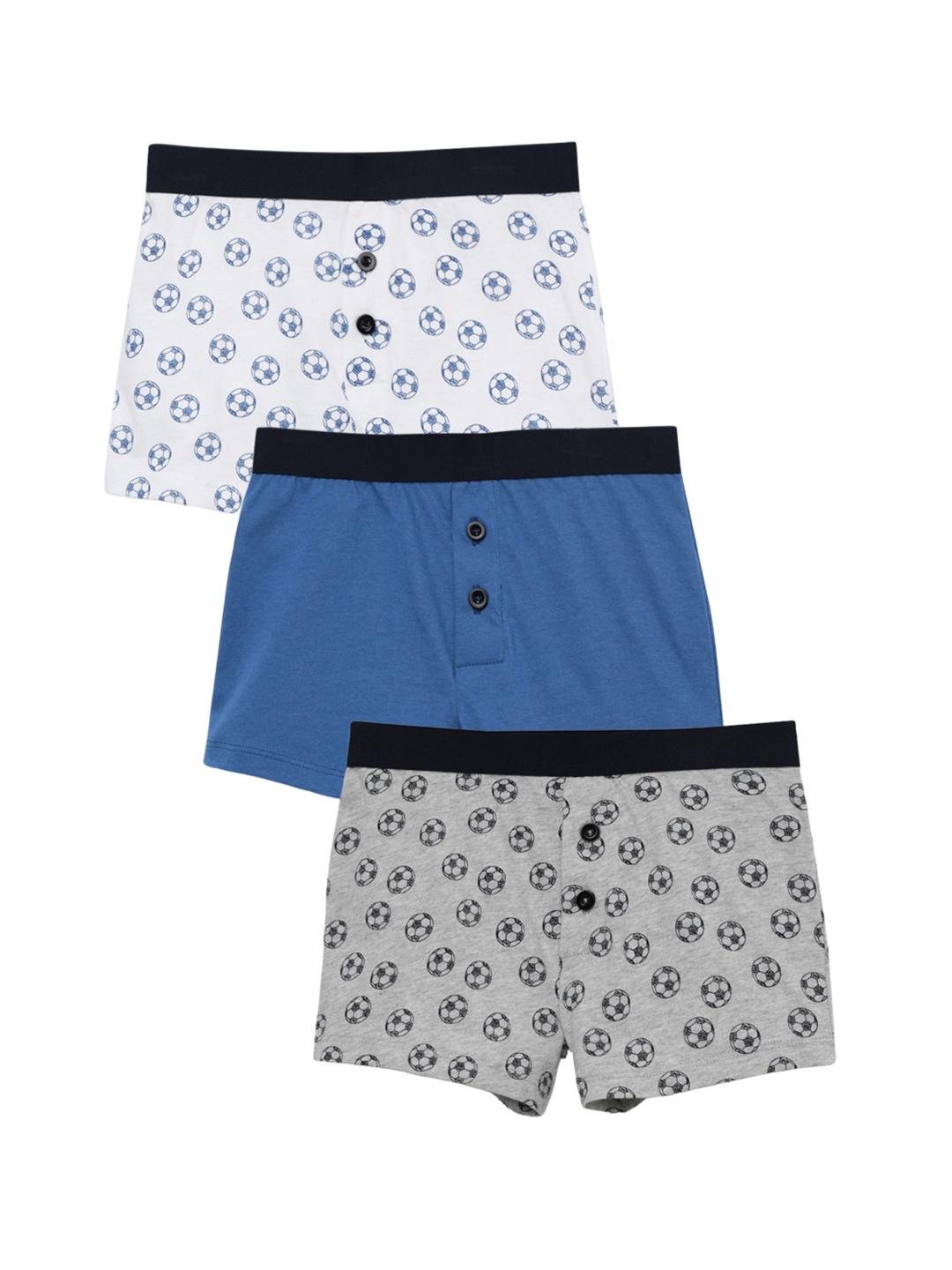 

Charm n Cherish Boys Pack of 3 Printed Pure Cotton Boxers BWBXO38, Blue